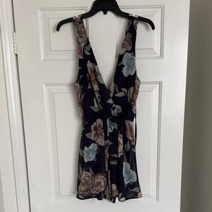 Floral Sleeveless Jumpsuit - Navy and Blue